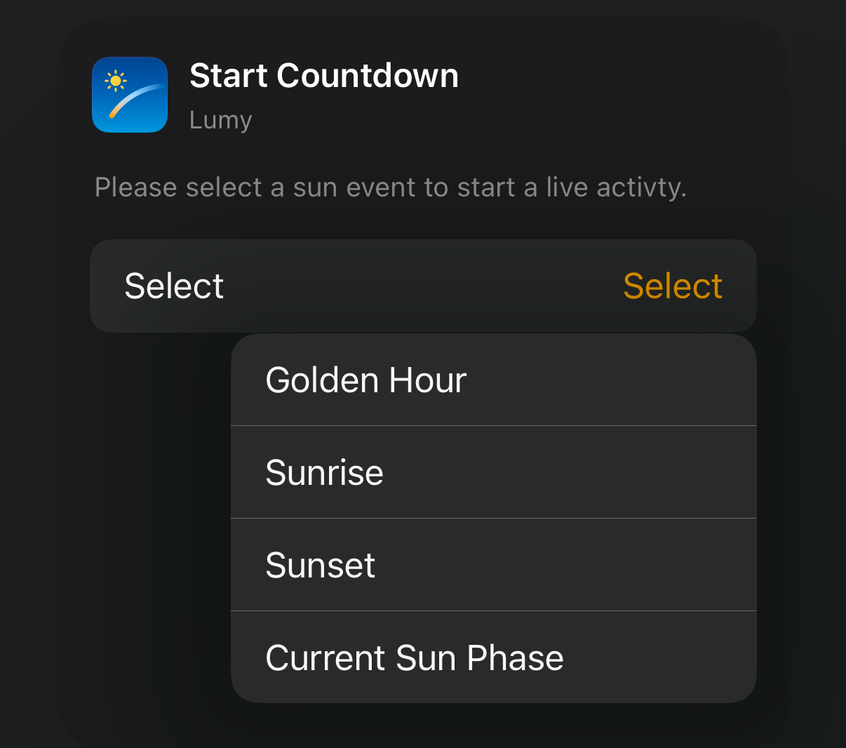 Lumy widget optons