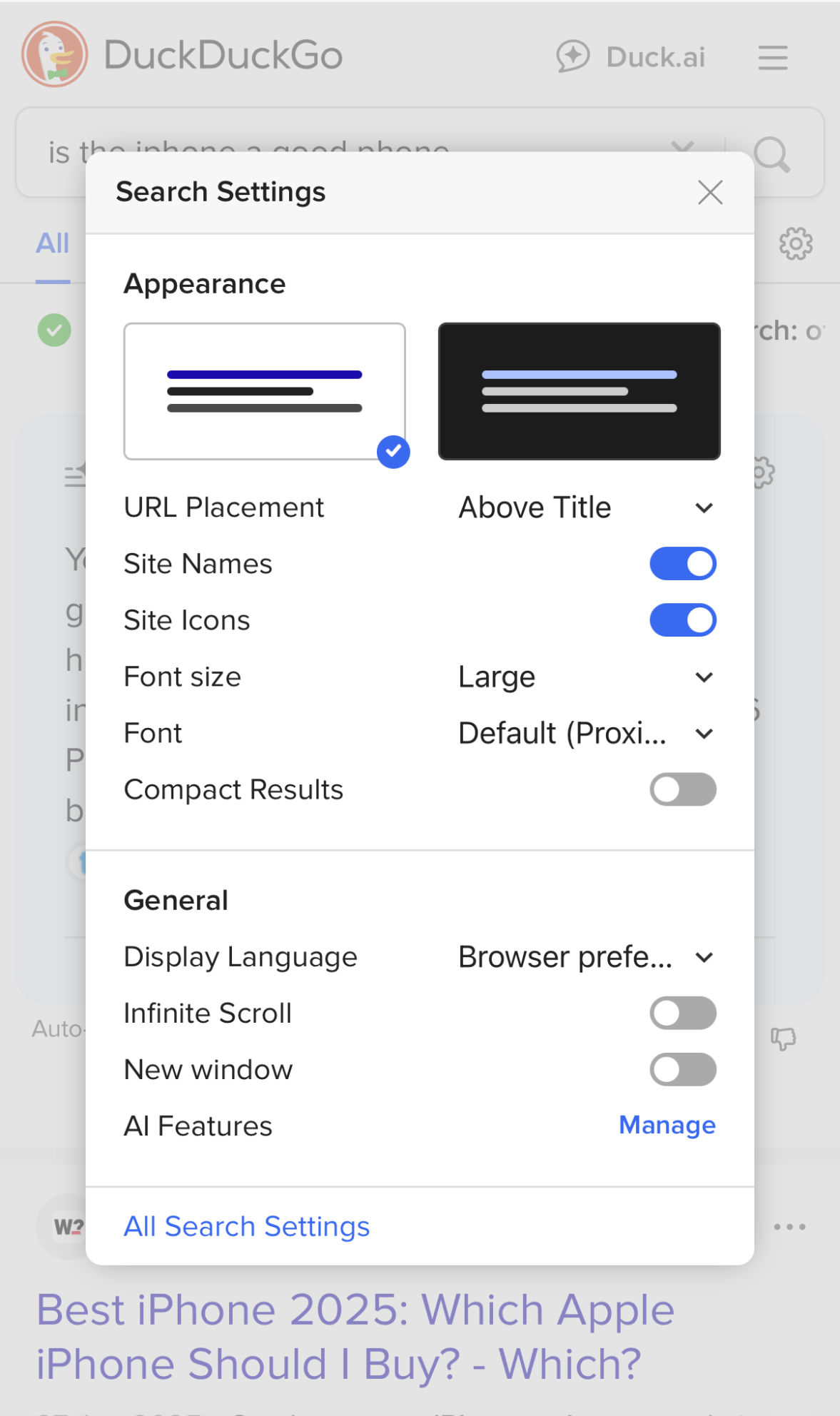 DuckDuckGo settings