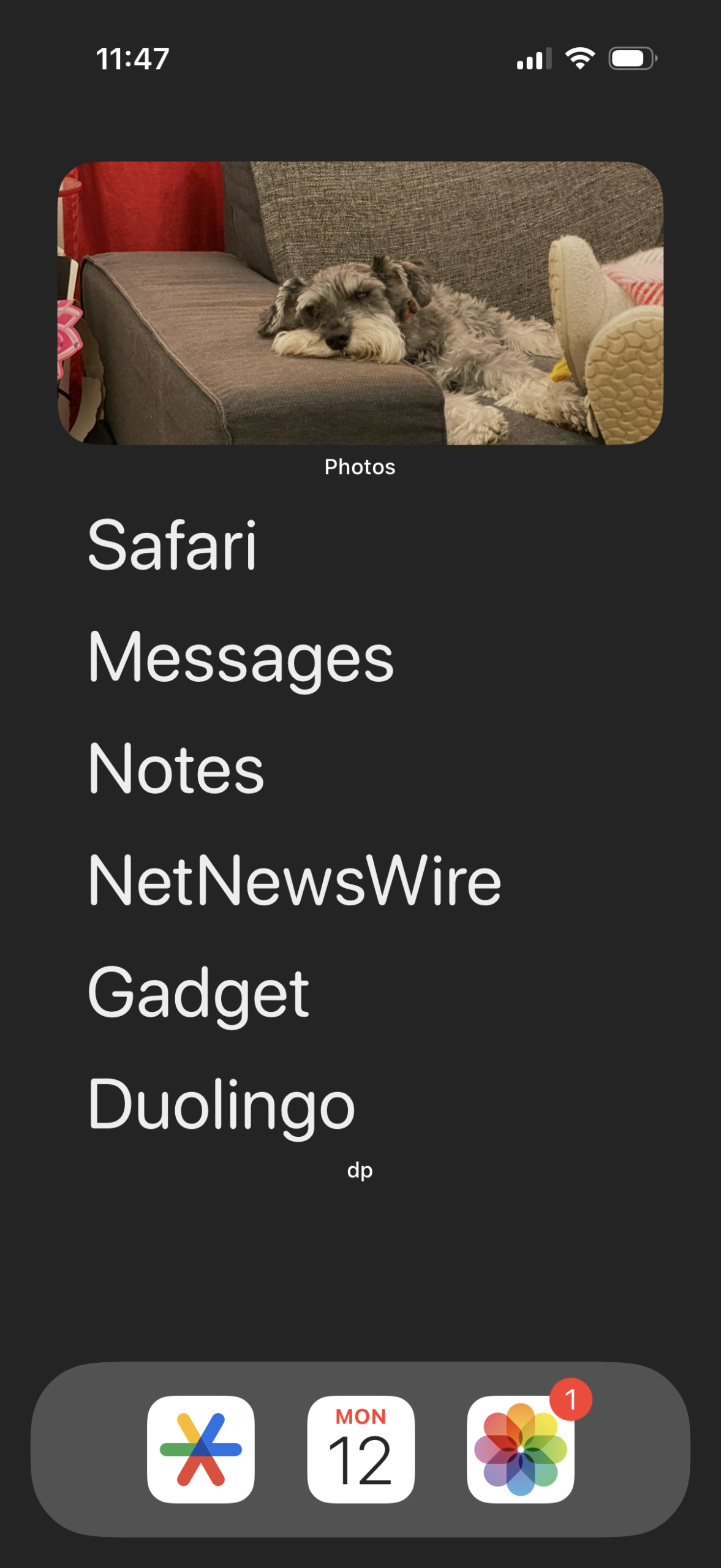 iPhone Home Screen – mostly a launcher and a Photo widget
