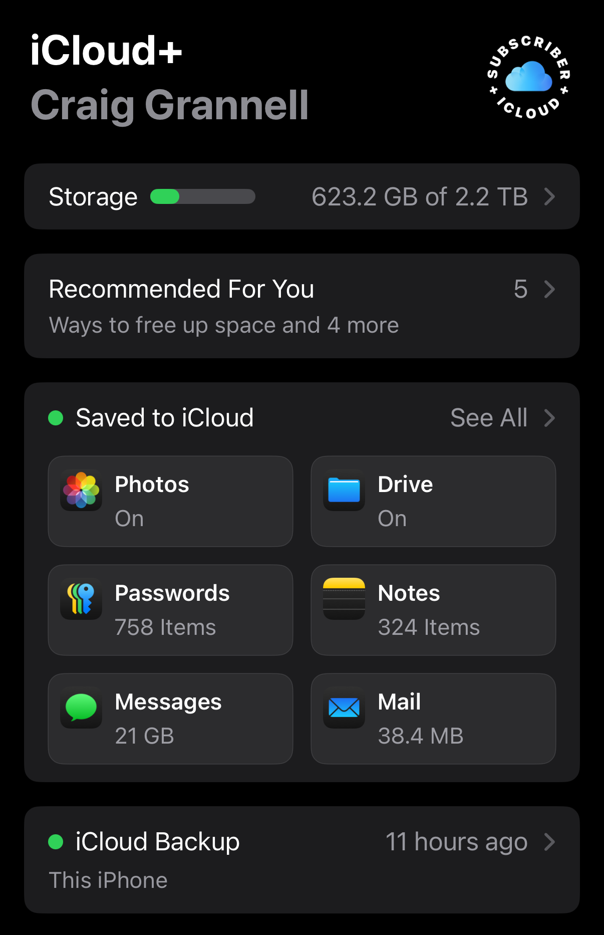 iCloud main screen