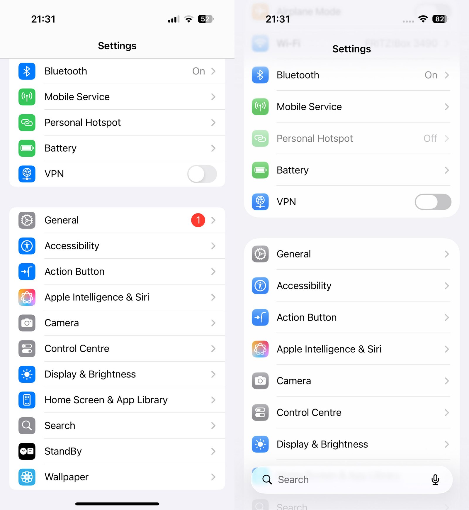 ioS 18 vs 26