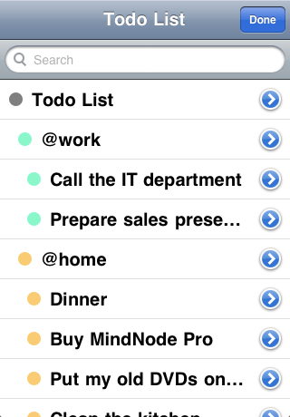 outline view on iPhone