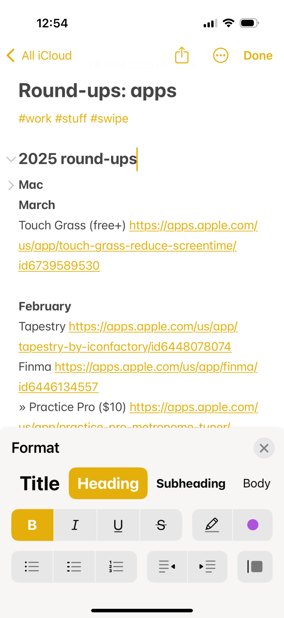 Notes formatting