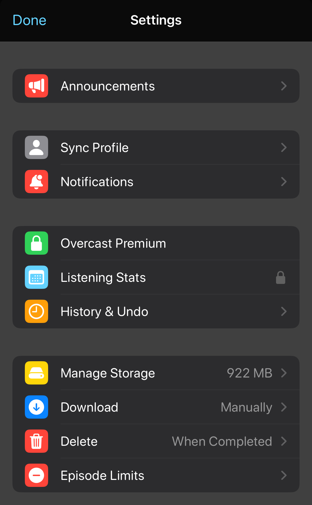 overcast-settings