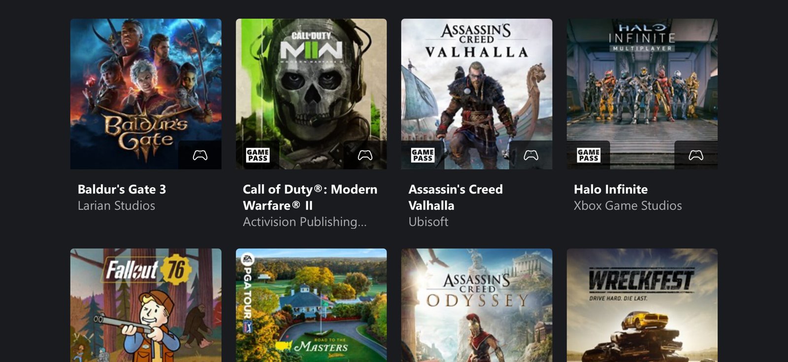 Xbox Cloud Gaming menu